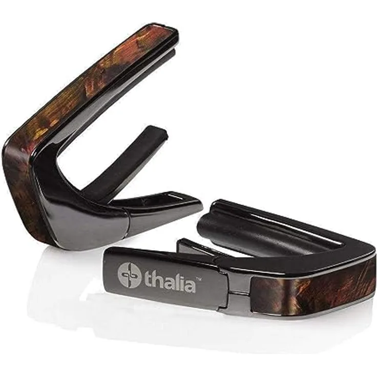 Thalia Capo Shell Collection Tennessee Whiskey, hochwertiger Kapodaster mit Black Chrome Finish, einhändiger Bedienung und austauschbaren Fretpads