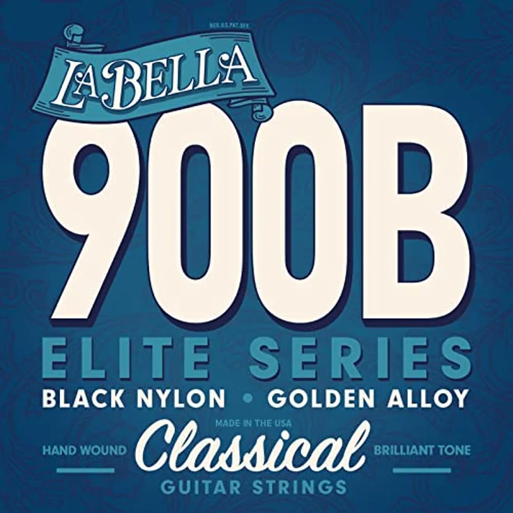 La Bella 900-B Elite, 6-Saiter Satz für Konzertgitarre, Medium Stärke, schwarze Nylon- und polierte Bassedraht aus goldener Legierung – Bild 1