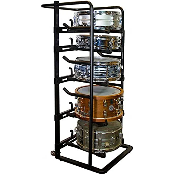 On-Stage DRS9000 Snare Drum Rack, aus hochwertigem Stahl für bis zu fünf Snare Drums bis 16", schwarz mit Rollen – Bild 2