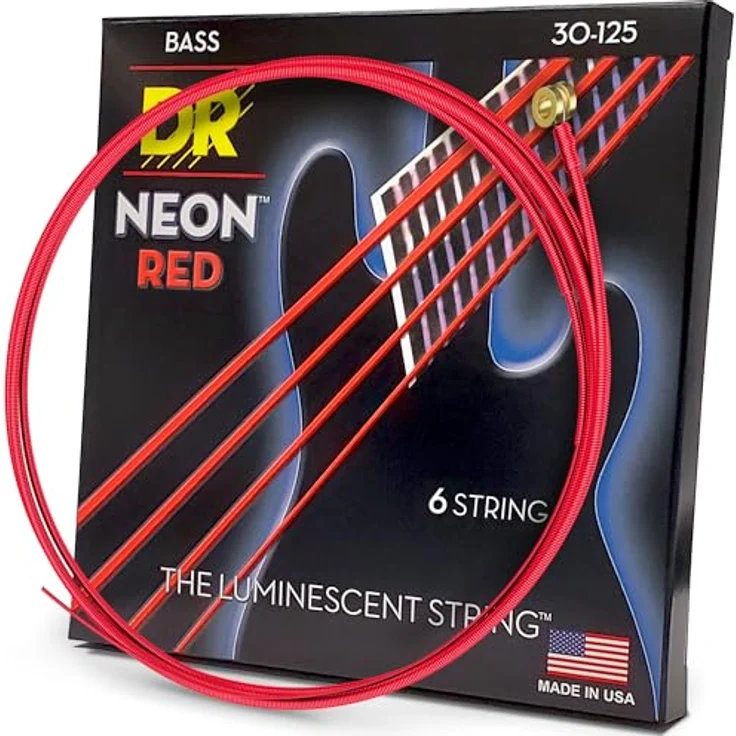 DR Strings Hi-Def Neon Rot NRB6-30, E-Bass Saitensatz Medium 30-125 mit K3-Beschichtung und UV-Effekt – Bild 1
