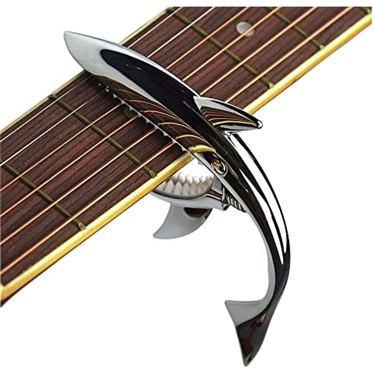 MINGZE Shark Kapodaster, Zinklegierung für Akustikgitarre & E-Gitarre, mit weicher Haifisch-Design Auflage, schwarz
