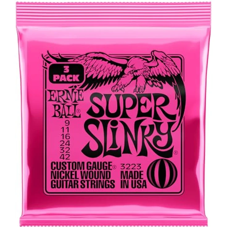 Ernie Ball Super Slinky Nickel Wound E-Gitarrensaiten, 3er-Pack, Stärke 9-42, mit Element Shield-Verpackung für frischeren Klang – Bild 1