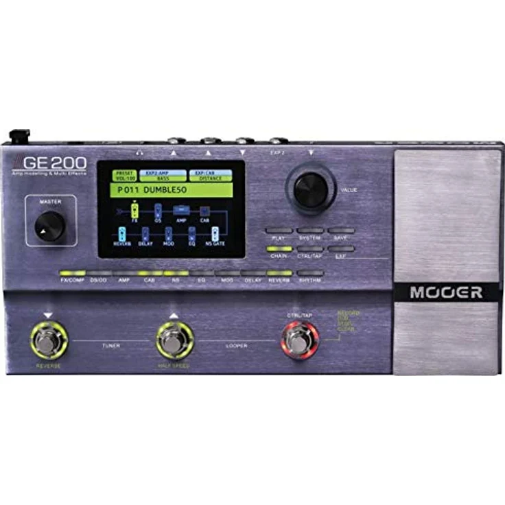 Mooer GE 200, Gitarren-Multieffektgerät mit 55 Amp-Simulationen, 70 Effekten und integriertem Expression-Pedal, schwarz – Bild 1