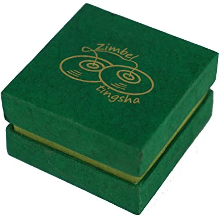 Klangschalen-Center Zimbel/Tingsha mit Blumenornament, handgeschmiedet, Ø 4,5 cm, inklusive grüner Aufbewahrungsbox – Bild 3