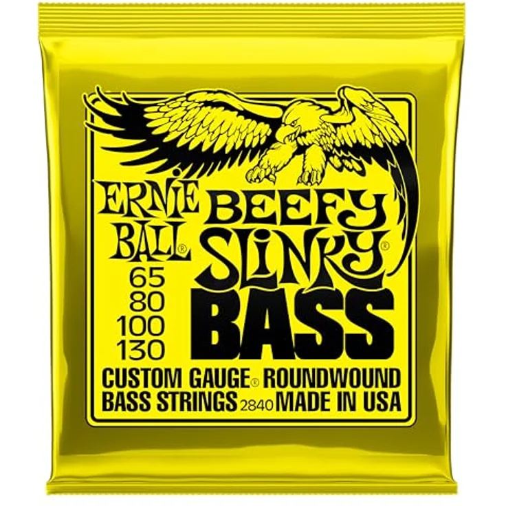 Ernie Ball Beefy Slinky Nickelwound E-Basssaiten, Saitenstärke 65-130 für tiefe Stimmungen, ausgewogener Ton, Made in USA – Bild 1