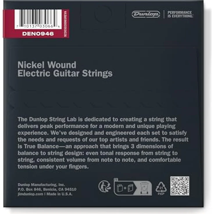 Jim Dunlop DEN0946 E-Gitarren-Saiten, Electric Nikel Performance + Light Heavy 09-11-16-26-36-46, vernickelter Stahl, 6 Saiten, Low Tension – Bild 2