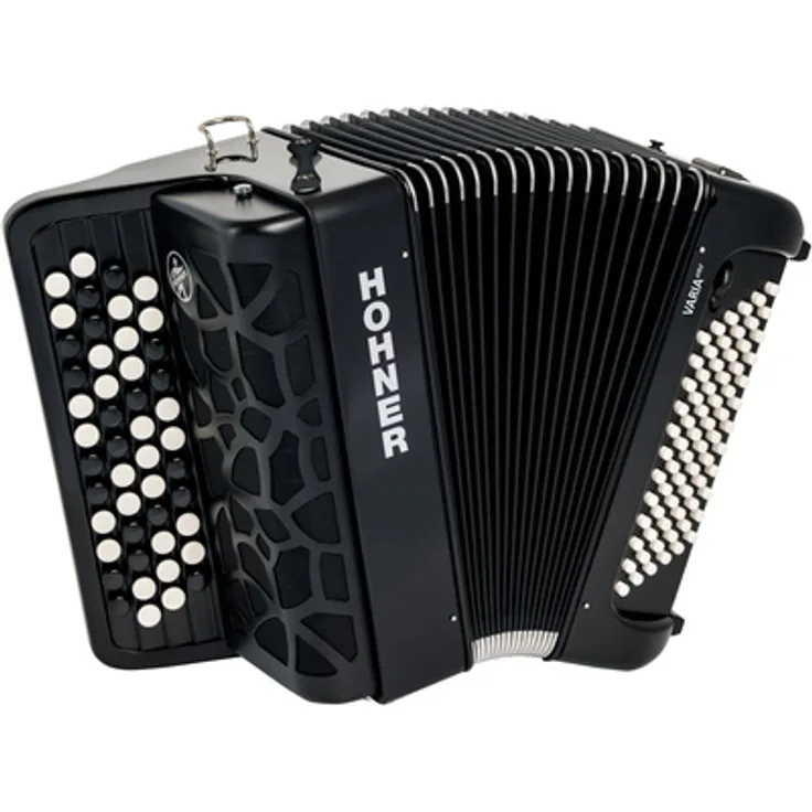 Hohner Varia One Button C Black, Converter-Knopf-Akkordeon mit 72 Standardbässen, 34 Melodiebässen, 37 Diskantknöpfen, leicht und kompakt, für Kinder 6-10 Jahre, schwarz
