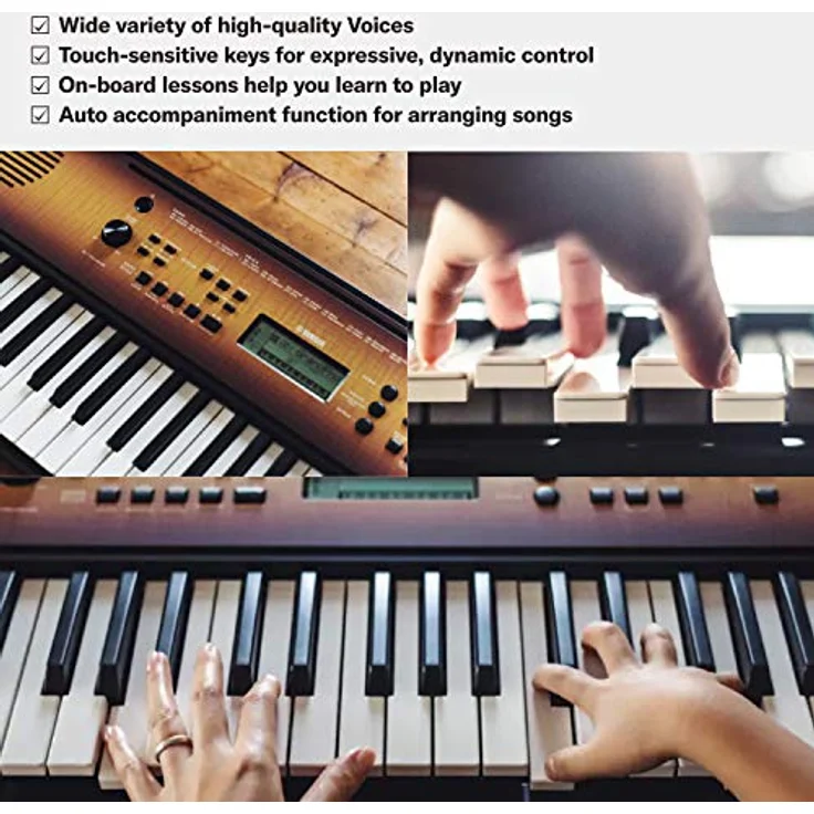Yamaha Digital Keyboard PSR-E360DW, dunkle Walnuss – 61 anschlagdynamische Tasten, 400 Instrumentenklänge, Portable Einsteiger-Keyboard mit Lernfunktionen – Bild 3
