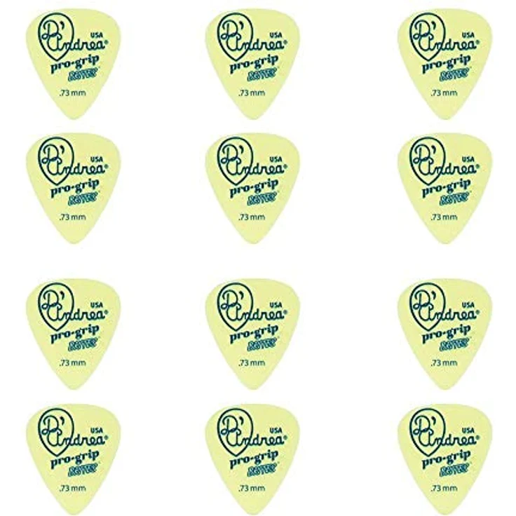 dAndrea Pro-Grip Brites Picks 0,73 mm, rutschfestes Plektrum in Gelb, 12 Stück – Bild 1