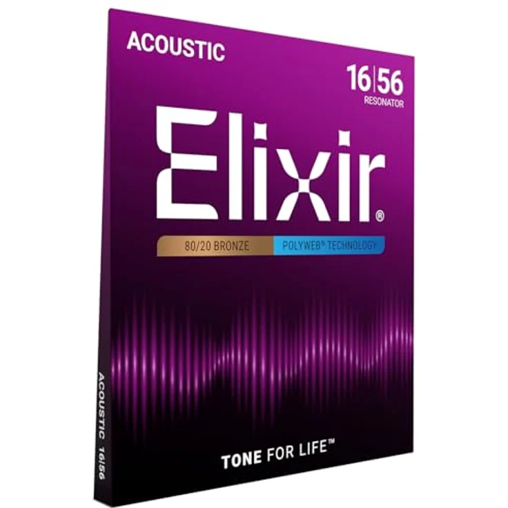 Elixir® Saiten 80/20 Bronze Resonator Akustik-Gitarrensaiten mit POLYWEB® Beschichtung, .016-.056, langlebiger Klang und glattes Spielgefühl – Bild 1