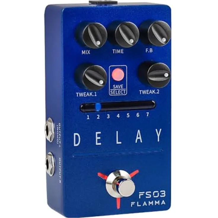 Flamma FS03 Delay, Delay-Pedal mit 6 Stereo-Delay-Effekten, Tap-Tempo, 80s Looper und speicherbaren Presets