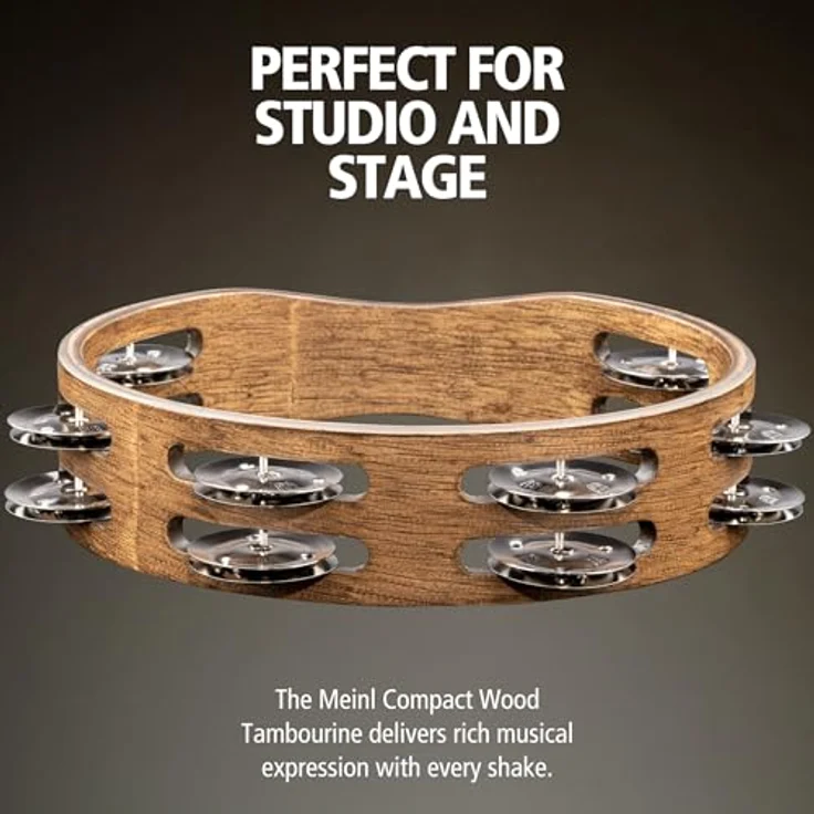 Meinl CTA2WB Compact Tambourine, 2-reihig mit 12 Paar Stahlschellen, Durchmesser 8", Holzkessel, Farbe: Walnut Brown – Bild 2