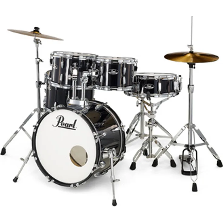 Pearl Roadshow 18" Jet Black, Schlagzeugset mit 9-lagigem Pappel Kessel, chrom Kesselhardware und kompletter Hardware-Ausstattung.