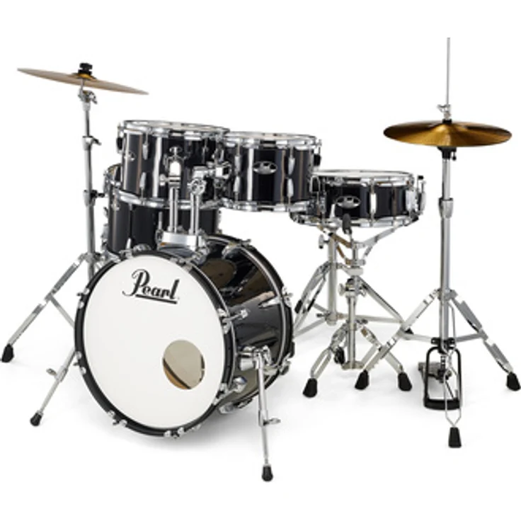 Pearl Roadshow 18" Jet Black, Schlagzeugset mit 9-lagigem Pappel Kessel, chrom Kesselhardware und kompletter Hardware-Ausstattung.
