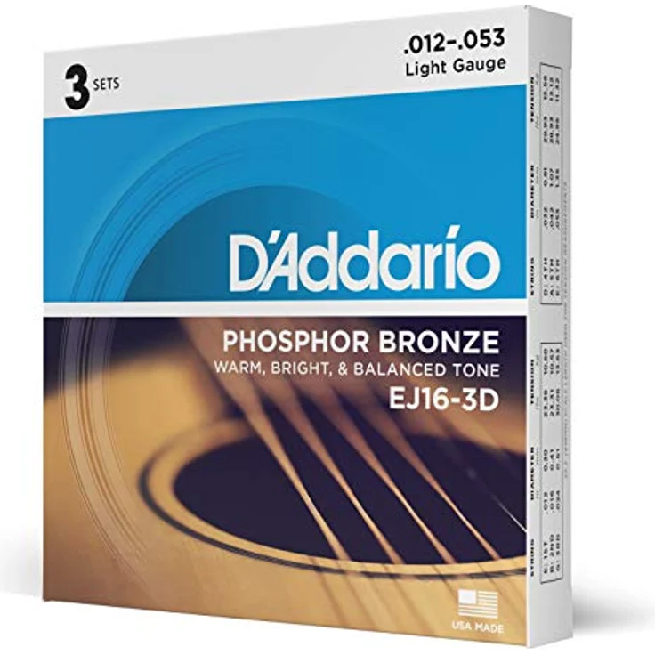 D'Addario EJ16-3D Phosphorbronze-Saiten für Akustikgitarren, Light, korrosionsbeständig, 3 Sets – Bild 1