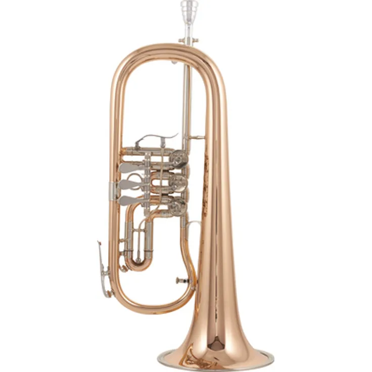 Cerveny CFH 702RF Flugelhorn, Goldmessing Korpus mit 3 Zylinderventilen und 2 Mundrohren, klarlackiert