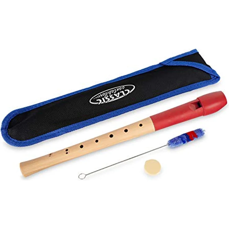 Classic Cantabile Pivella C-Sopran Blockflöte, 2-teilig, aus Ahornholz mit Kunststoffkopf, barocke Griffweise, rot, inkl. Etui, Grifftabelle, Wischerstab und Korkfett – Bild 1