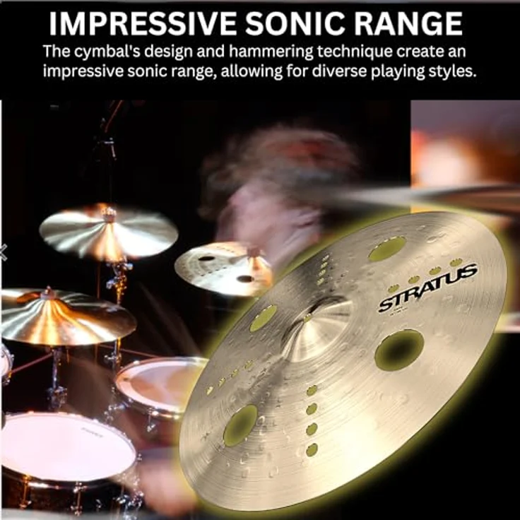 Sabian 18" Stratus Zero, Effektbecken aus B20 Bronze mit O-Zone und Aero Lochung, explosiver Klangcharakter – Bild 3