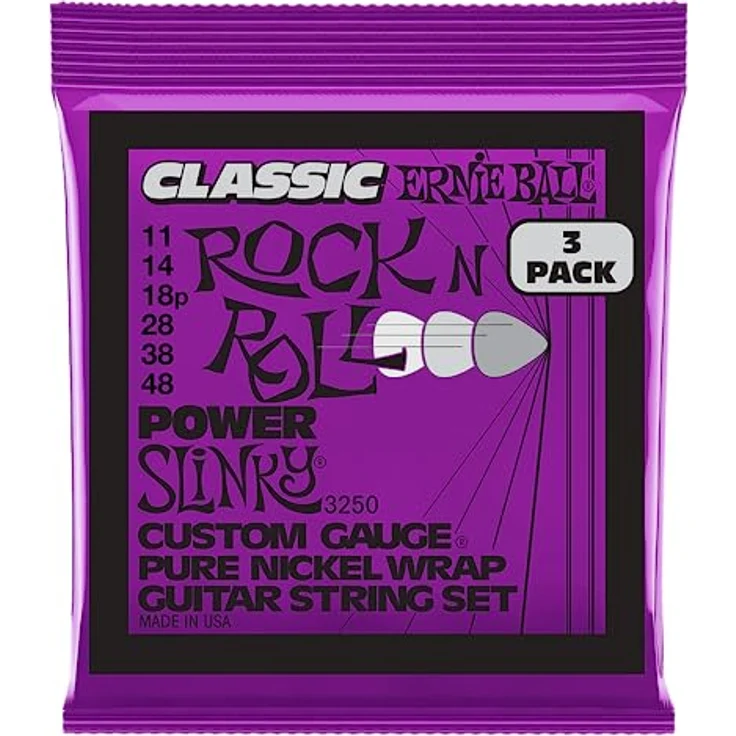 Ernie Ball Power Slinky Classic Rock n Roll, E-Gitarrensaiten aus reinem Nickel, 3er-Pack, Stärke 11-48 mit warmem Vintage-Klang und einzigartigem Spielgefühl – Bild 1