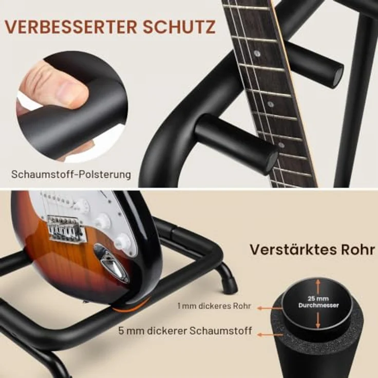 CAHAYA Klappbarer 3er Multiple Gitarrenständer, robuste Metallstruktur mit dicker Schaumstoffpolsterung, geeignet für alle Gitarrentypen, CY0344 – Bild 5
