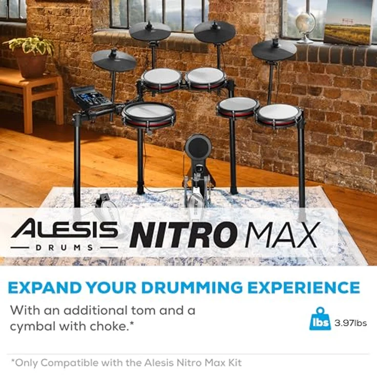 Alesis Drums Nitro Max Expansion Pack, E-Drum Set Erweiterung mit 8" Mesh Tom Pad, 10" Becken mit Choke und Verbindungskabeln – Bild 2