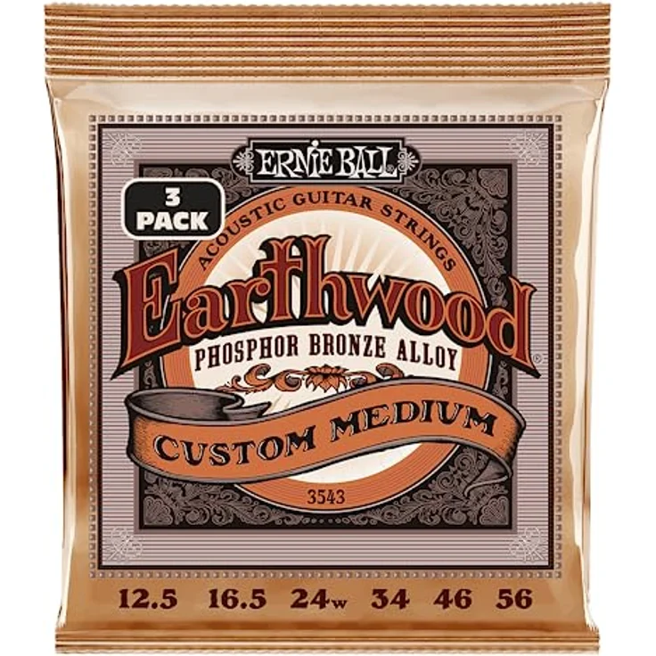 Ernie Ball Earthwood Custom Medium Phosphor Bronze Akustik-Gitarrensaiten, 3er-Pack, Stärke 12.5-56, warmer Klang und hervorragende Projektion – Bild 1