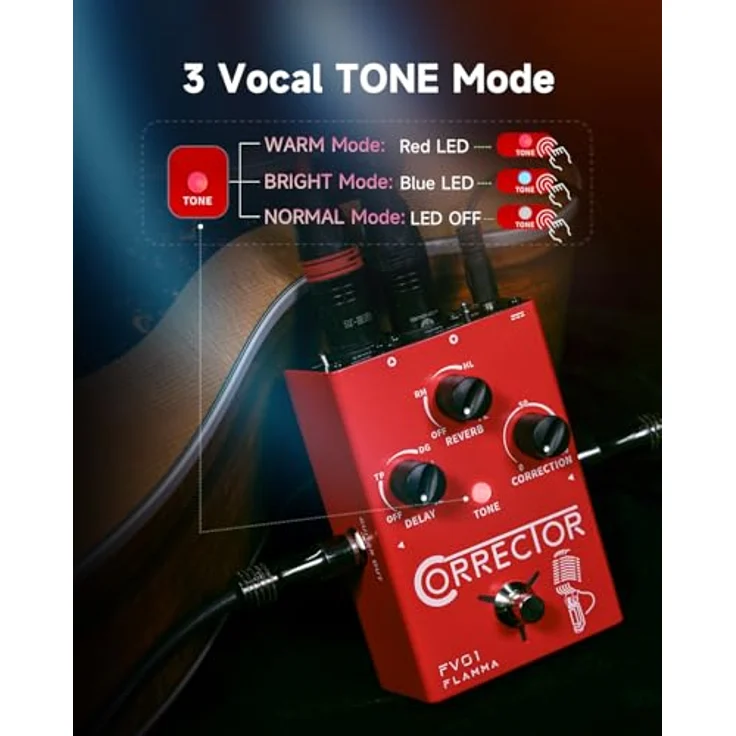 Flamma FV01 Vocal & Guitar FX, Gesangs- und Gitarren-Effektprozessor mit 48-V-Phantomspeisung, Delay und Reverb – Bild 4