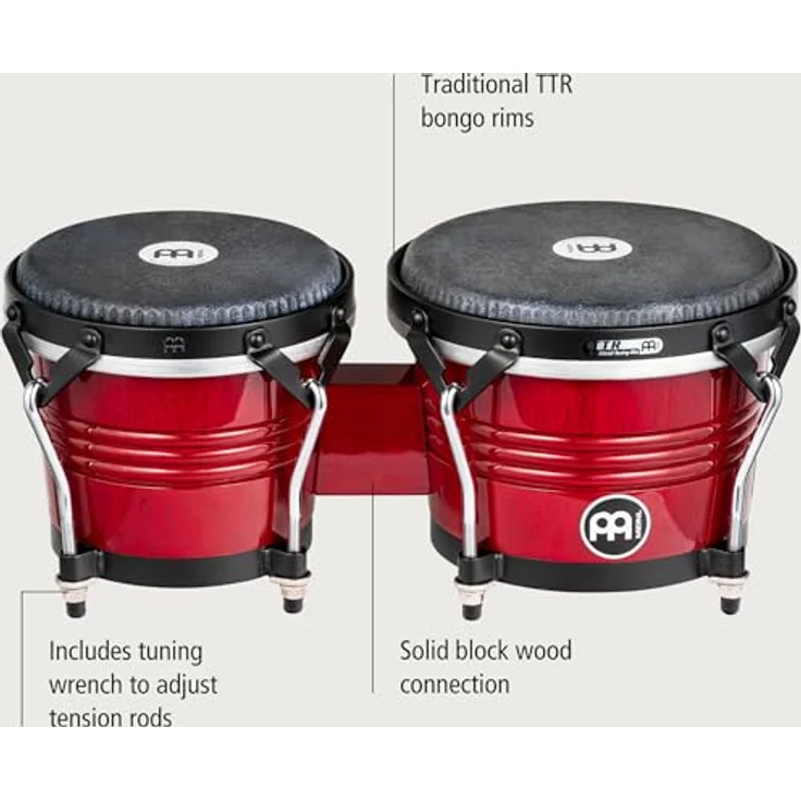 Meinl Marathon Traditional Bongo WR, 6.75" und 8" aus Siam-Eichenholz mit Remo Black Calfskin Fellen, hochglanz Weinrot – Bild 4