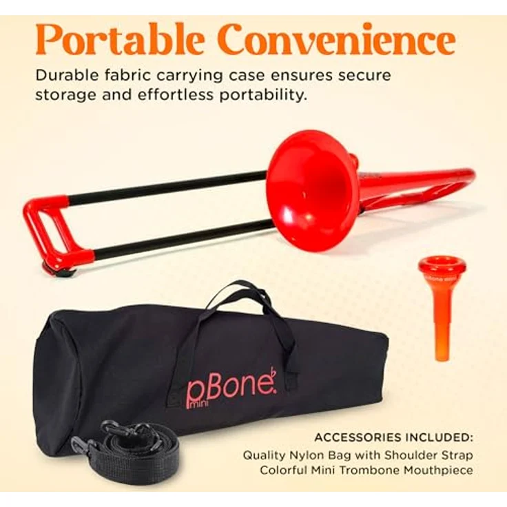 pBone music pBone Mini Red, Eb-Altposaune in Rot mit ergonomischem Schallbecher und leichtem Fiberglas-Zug, inkl. Mundstück und Bag – Bild 7