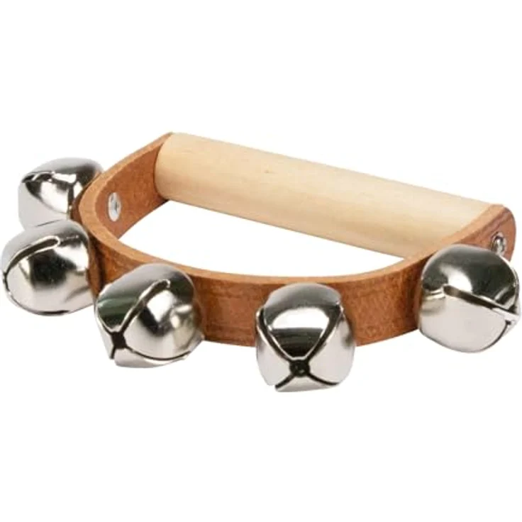 GICO Set: Schellenrassel, Schellenstab und Schellenkranz aus Holz für Kinder, stabile Percussion-Instrumente, Höhe Schellenstab 26 cm, Höhe Schellenkranz 9 cm – Bild 4