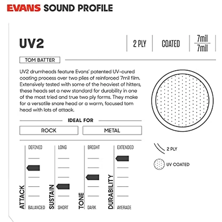 Evans 14" UV2 Coated Tom/Snare Fell, doppellagig mit UV-gehärtetem Coating und Level 360 Technologie – Bild 3