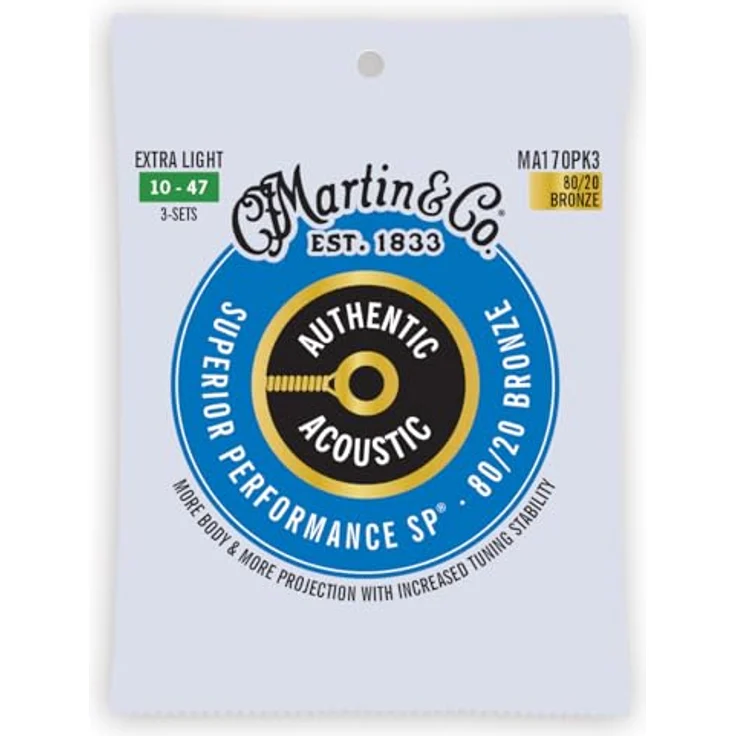 Martin MA170PK3, 3er-Pack Akustikgitarrensaiten, Superior Performance Extra Light 10-47, 80/20 Bronze – Bild 1