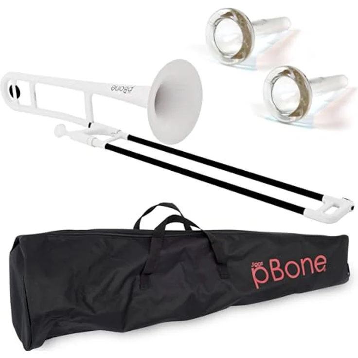 pBone music pBone White, Bb-Tenorposaune aus ABS-Kunststoff, leicht und ergonomisch, inklusive Mundstück und Gig Bag, Weiß – Bild 1