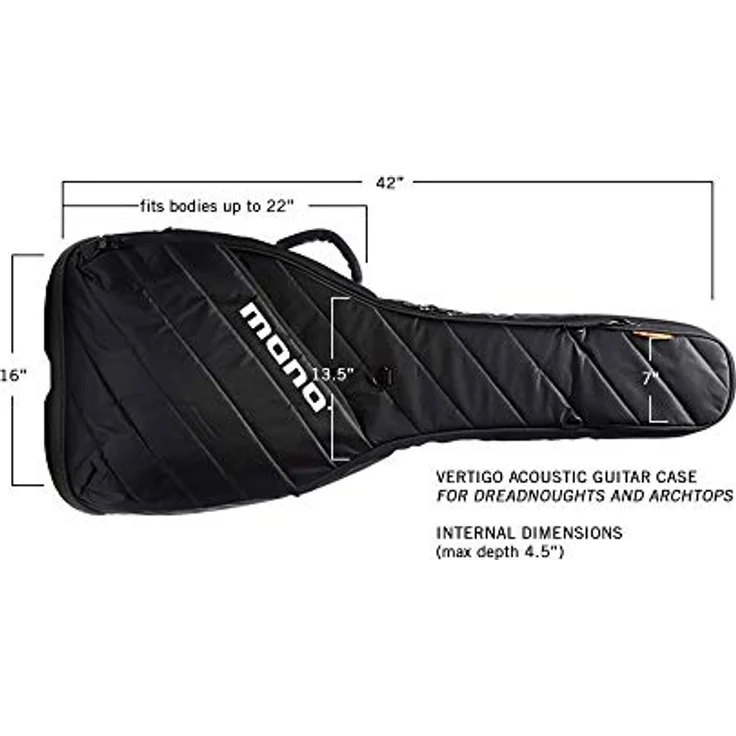 Mono Cases Vertigo Acoustic Guitar M80-VAD-BLK, Gitarrentasche für Dreadnought und Archtop, wasserabweisendes Sharkskin Nylon, 20 mm Polsterung, schwarz – Bild 6