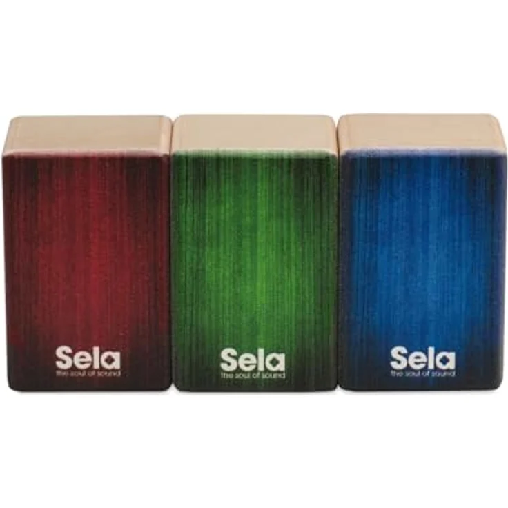 Sela SE 108 Mini Cajon Shaker Set, Percussion Instrument mit klaren Klang, Ahornkorpus, Farben: rot / grün / blau – Bild 4