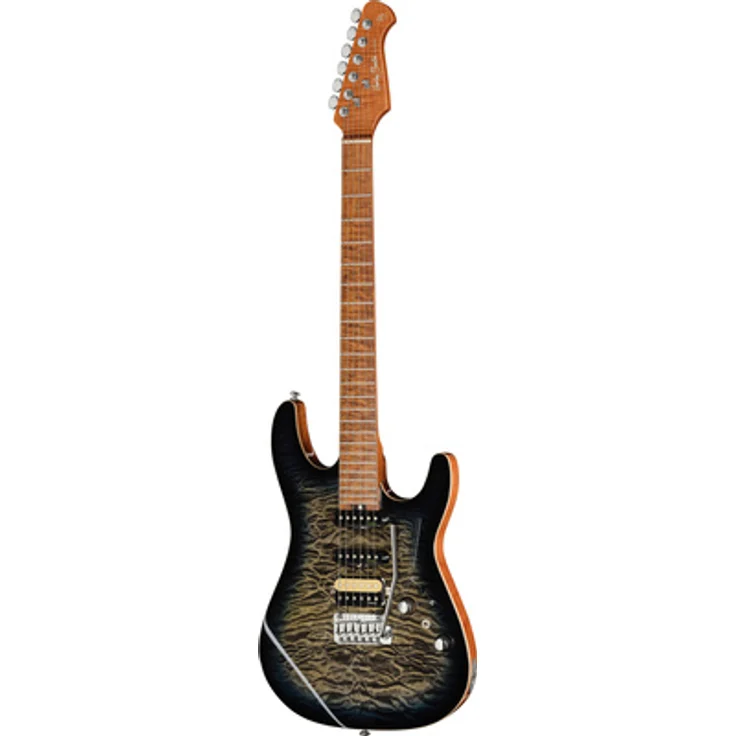 Harley Benton Fusion-IV HSS MN Quilt Black Burst Gloss, E-Gitarre mit Nyatoh-Korpus, Ahorn-Decke und 24 Edelstahlbünden