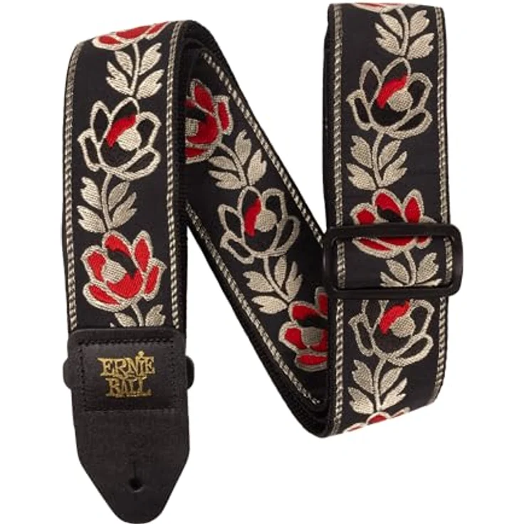Ernie Ball E-Guitar Strap Noble Rose, Jacquard Gitarrengurt in Noble Rose, Länge 104-182 cm, Breite 5 cm, Lederenden mit goldfarbenem Logo – Bild 2