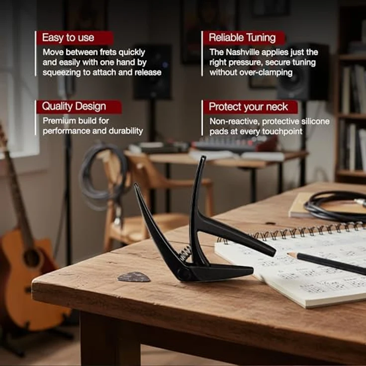 G7th Nashville Kapodaster Schwarz – Federbetriebenes Design für schnelle Einhandbedienung und klaren Klang – Ideal für Akustik- und E-Gitarren – Bild 5