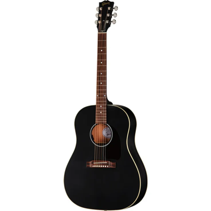 Gibson J-45 Special Satin Ebony, Westerngitarre Dreadnought mit Tonabnehmer, Sitkafichte massiv, Mahagoni, inkl. Gigbag