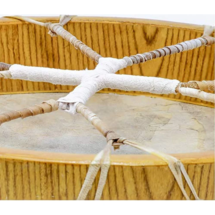 Terre Shaman Drum Goat Skin 40cm, runde Schamanentrommel aus Ziegenhaut mit Mahagoni-Rahmen, dunkler Klang, inklusive Schlägel – Bild 6