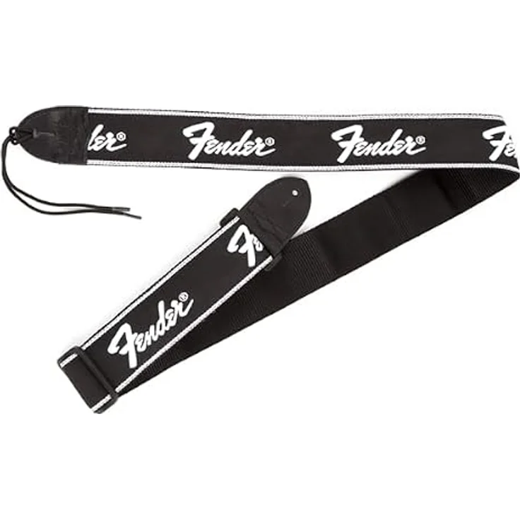 Fender Gitarrengurt, Running Logo Black/White, aus Nylon mit stufenloser Längenverstellung und Lederenden – Bild 5
