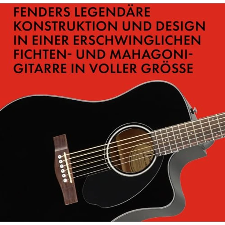 Fender CD-60SCE Blk WN, Westerngitarre mit massiver Fichtendecke, Mahagoni Boden & Zargen, Cutaway, Fishman CD Elektronik, schwarz – Bild 7
