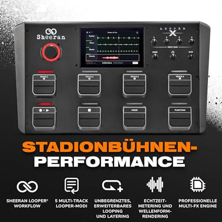 SHEERAN LOOPER LOOPER X Multi-Track Looper Workstation mit 8 Pedalen, 7" Touch Screen, 32-Bit Audio, 5 Looper-Modi und Multi-FX Engine – Bild 3