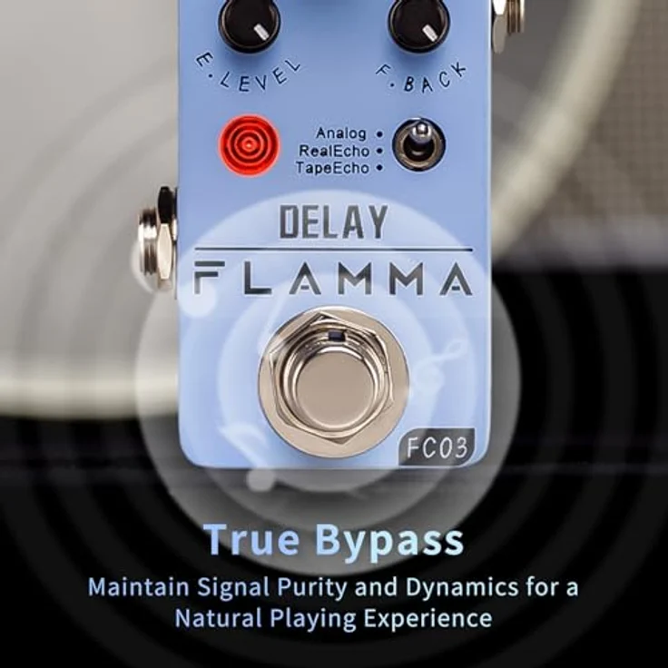 Flamma FC03 Delay, Delay-Pedal mit 3 Delay-Typen: Analog, Real Echo, Tape Echo, True-Bypass, 5ms-600ms Delay Time – Bild 3