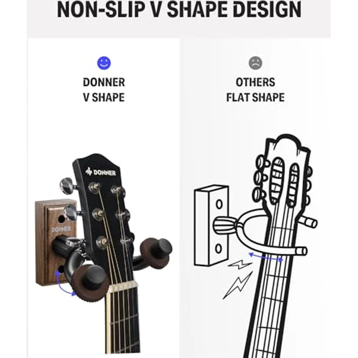 Donner Gitarren Wandhalterung, 3er Set Gitarrenhaken aus schwarzem Walnussholz mit drehbarem Design für Akustikgitarre, E-Gitarre, Bass und Ukulele – Bild 4