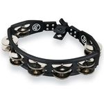 LP 160 Cyclop Drum Tambourine, doppelreihiges Tambourin mit 14 Paar vernickelten Schellen, schwarz, mit Halterung für Drum Stativ