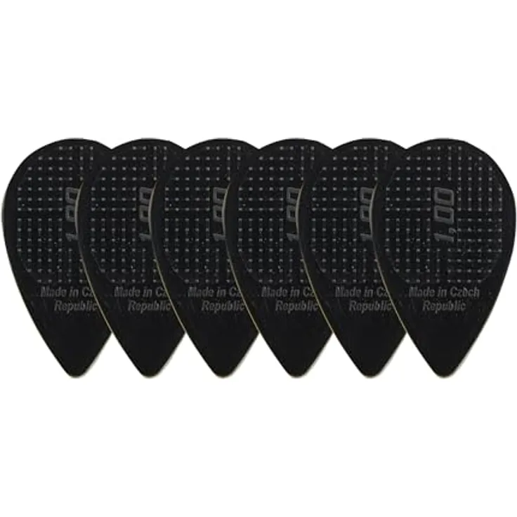 D-Grip Picks Balkan Form Nylon, Plektrum 1,00mm mit 3D-Grip-Textur, Schwarz, 6 Stück