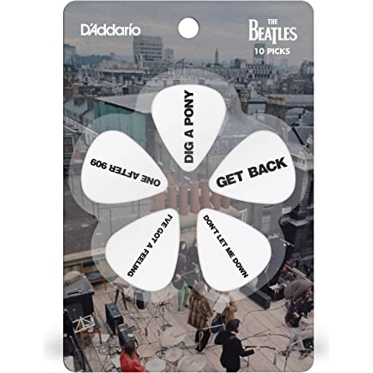 Daddario Beatles Get Back Picks Medium, Plektrum Set mit 10 Stück, Stärke 0,70mm, bedruckt mit Songs der Beatles – Bild 3