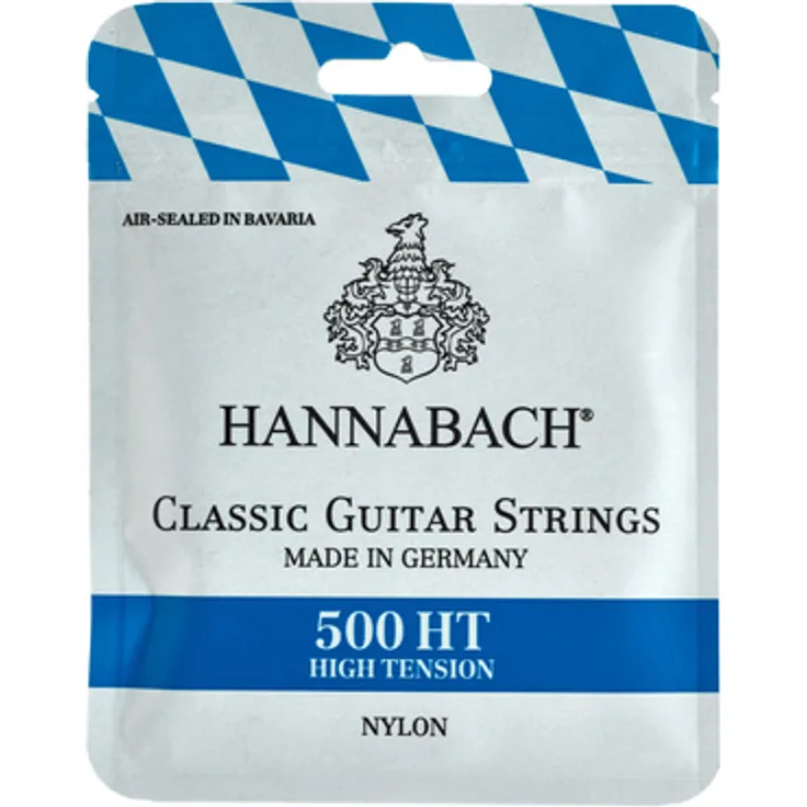 Hannabach 500HT High Tension, Gitarrensaiten für Konzertgitarre, glasklarer Nylon, Hard Tension, umsponnen mit versilbertem Kupferdraht