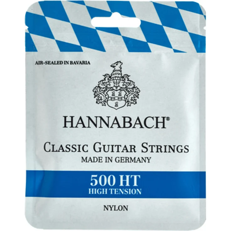 Hannabach 500HT High Tension, Gitarrensaiten für Konzertgitarre, glasklarer Nylon, Hard Tension, umsponnen mit versilbertem Kupferdraht